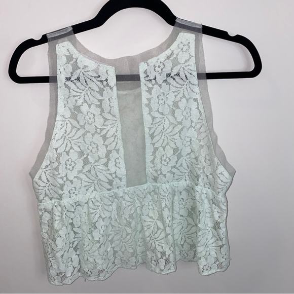 BCBGeneration light mint green floral lace and sheer mesh crop top Small - Picture 3 of 5
